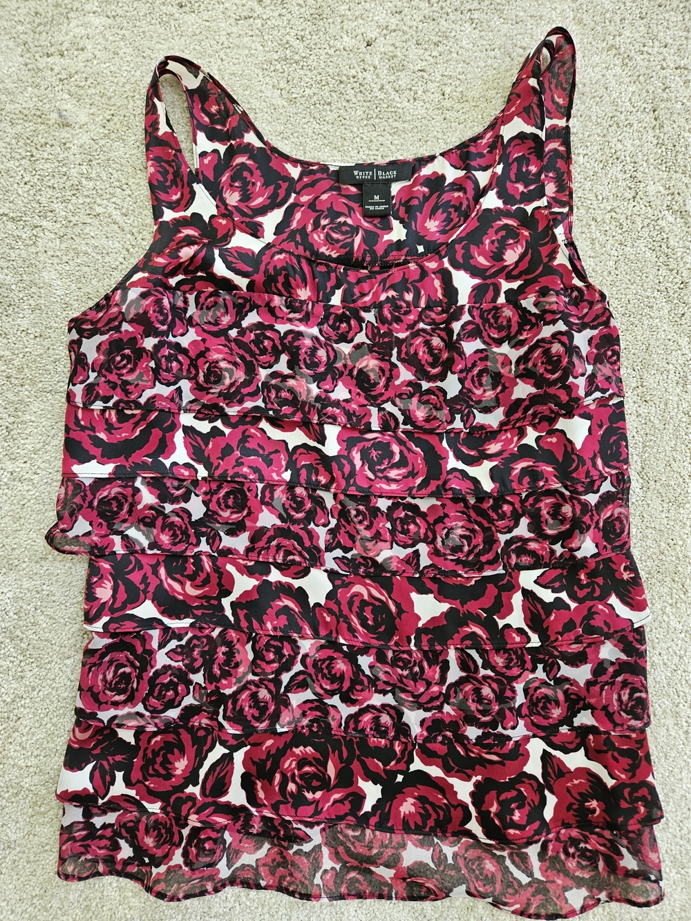 White House Black Market Black and Pink Floral Tiered Camisole